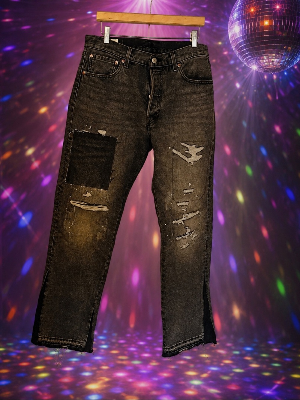 Levis 501 ‘54 Deconstructed Black Jeans 32 x 32| Fistressed Clubkid Y2K